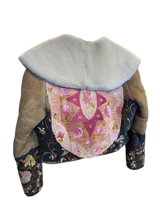 Paula, 80s sheepskin double breasted embroidered jacket