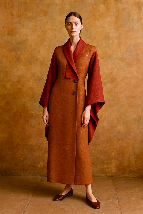 Sabrina, 30s silk brocade coat with long kimono style sleeves