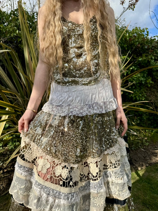 Madeus, reworked 20s sequins and lce tiered dress