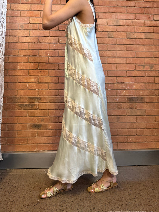 Sabrina, 30s pale green silk and lace dress