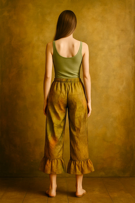 Petra, reworked hand painted elasticated frill trousers