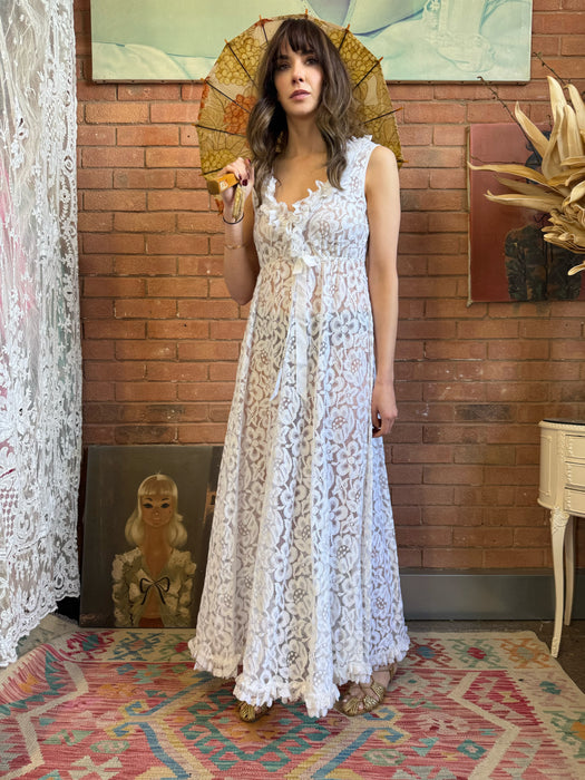 Charlie, 60s white lace dress and robe set