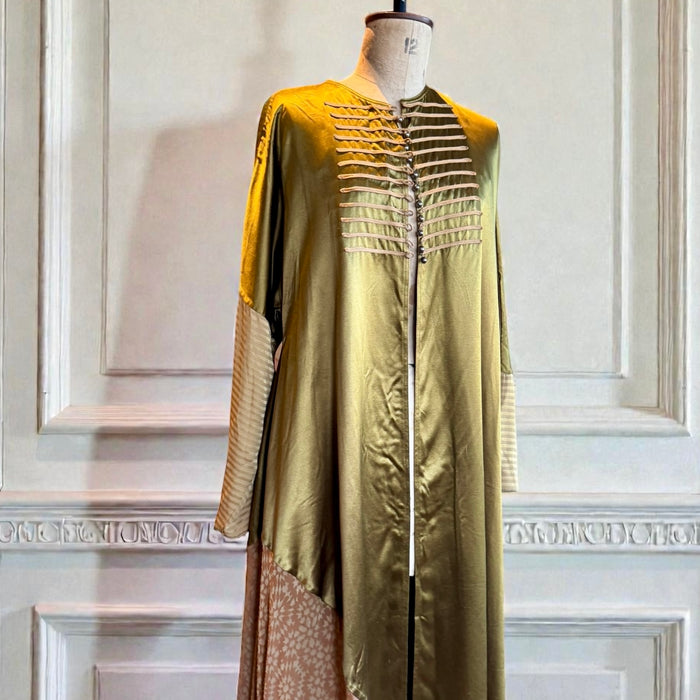 Rifat Ozbek, 90s silk and velvet long handkerchief hem robe