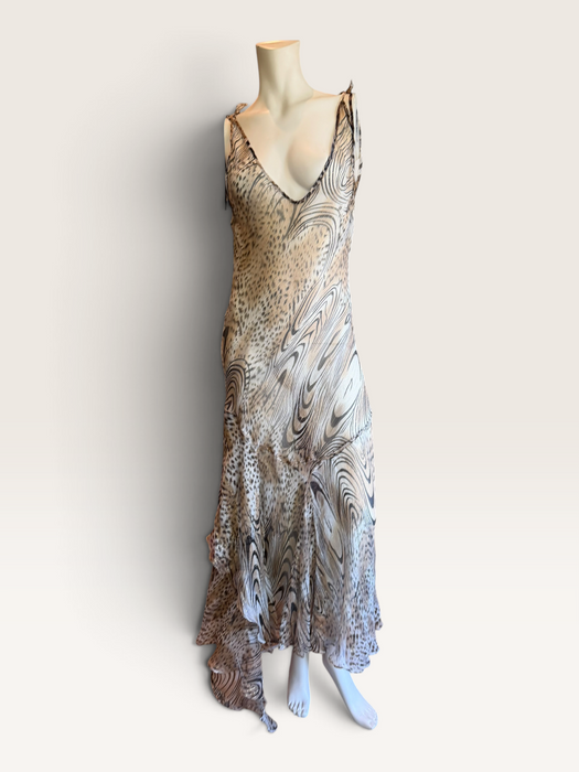 Ranah, 90s bias cut animal print asymmetric chiffon dress