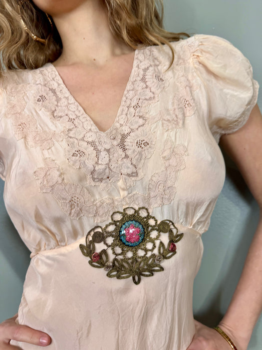 Basha, 30s light oink silk aand lace bias cut dress