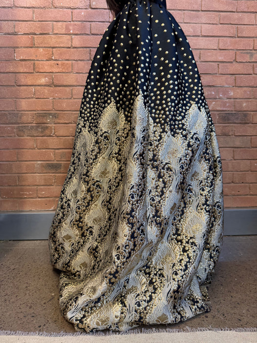 Alice, Y2K silk jacquard black and gold dress