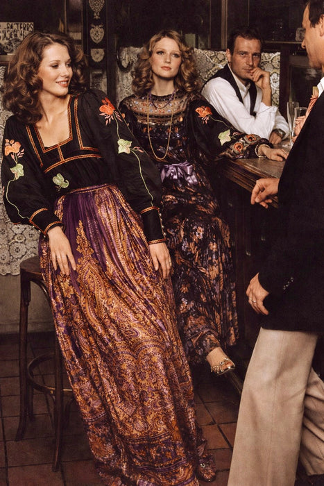 Bill Gibb, 70s jacket embroidered jacket and reversible metallic skirt