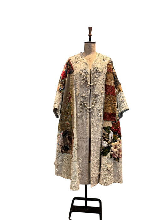 Traina, reworked Museum worthy Victorian, patchwork coat with original gold buttons