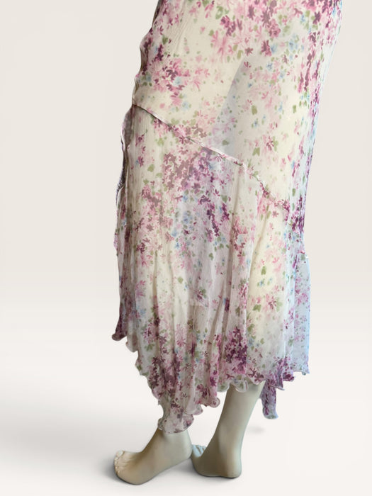 Lilly, 90s silk chiffon floral, bias cut frill dress