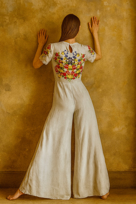 Sonia, reworked 30s silk floral flaired jumpsuit