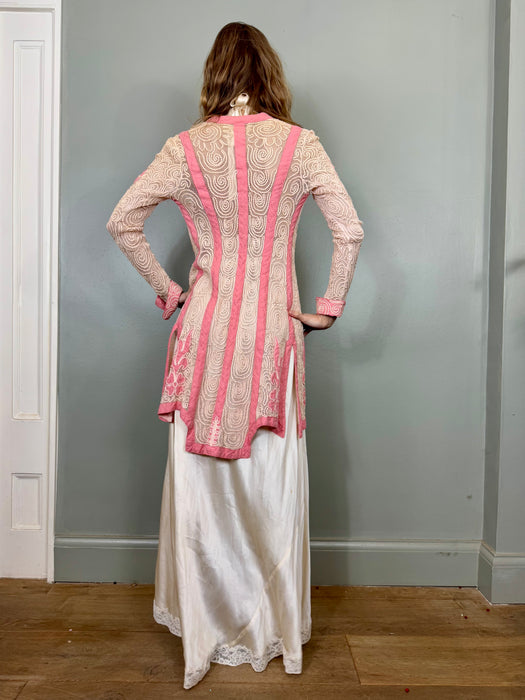 Basma, 20s pink and cream cotton ribbon work jacket