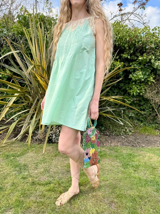 Lidia, 30s aqua green cotton and lace dress