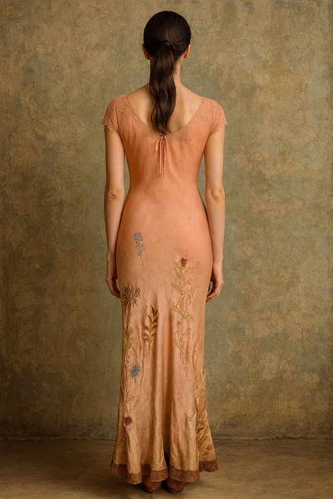 Klay, 20s silk and lace bias cut hand dyed in ombré hues and embroidered dress