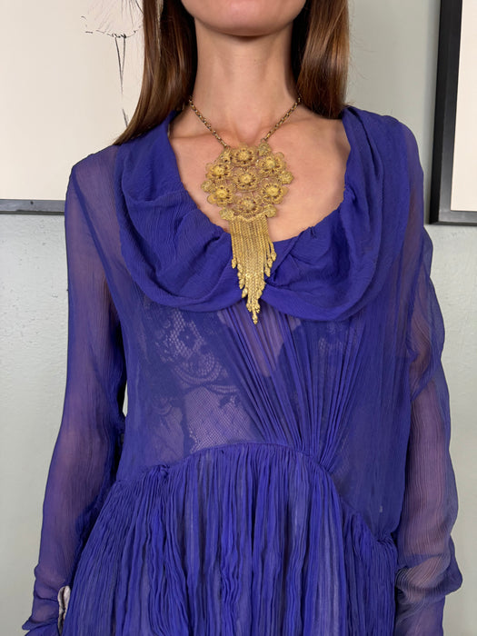 Jude, 30s chiffon purple pleated dress