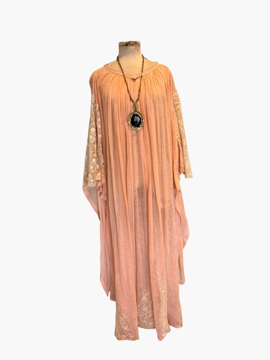 Aurora, 70s hand dyed cheesecloth and lace angel sleeve kaftan