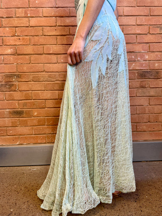 Jordan, 30s pale blue lace and rhinestone dress