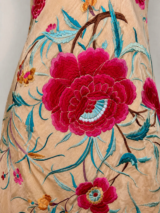 Bailey, reworked bias cut floral embroidered piano shawl dress