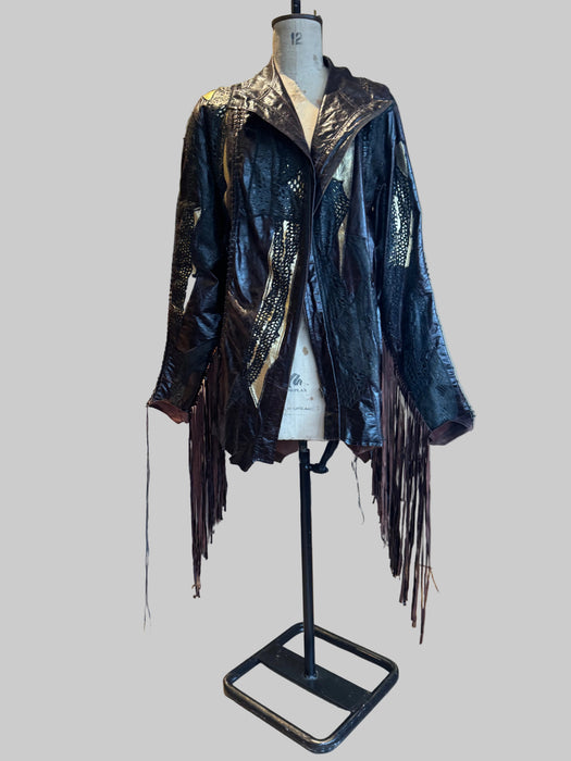 Call & Response, 90s mixed leather fringed jacket