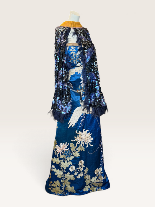 Raner, reworked 1930s cobalt blue silk embroidered bustier dress