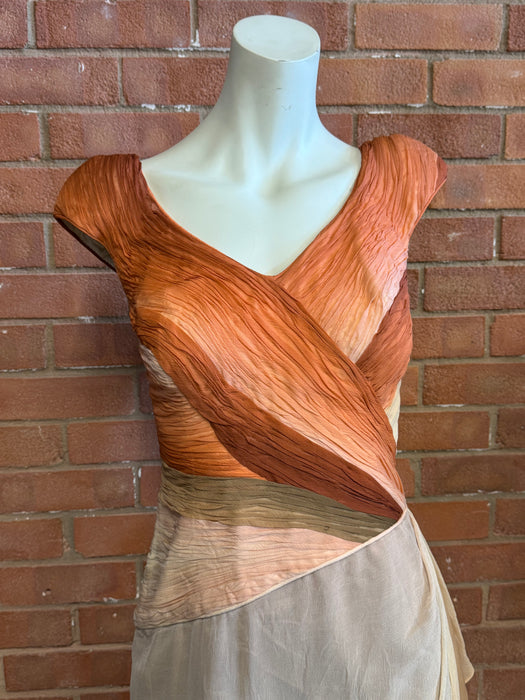 René-Rachel Couture, 70s silk chiffon draped dress