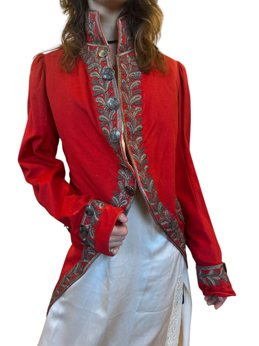 Miel, 19th C, red beaded embroidered tailcoat