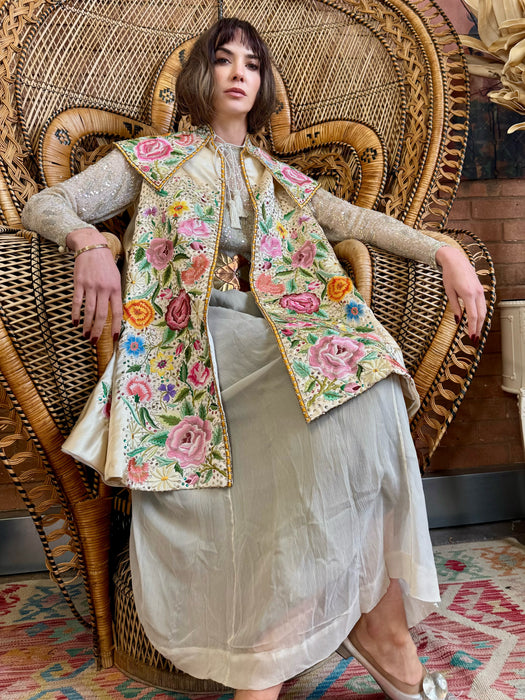 Sabrina, 30s silk floral embroidered and sequins cape