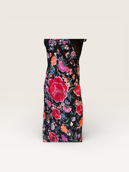 Birdie, reworked 40s embroidered piano shawl bias cut fringed dress