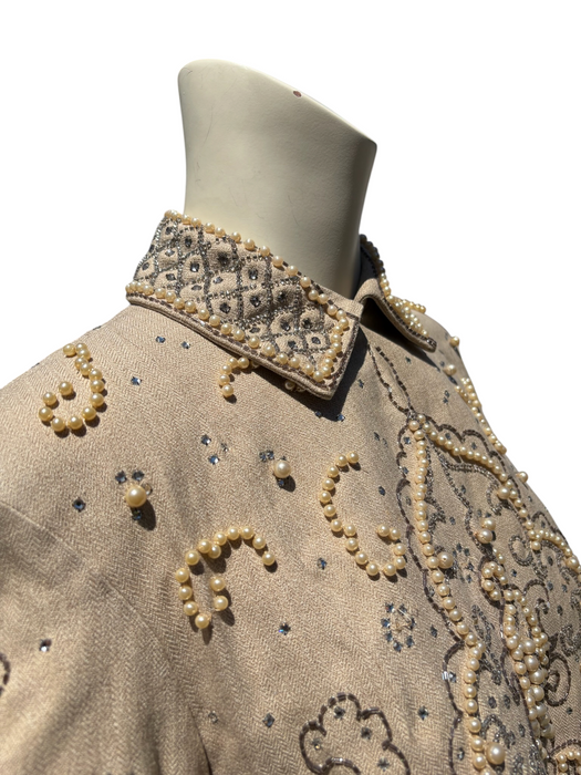 Odette, 1960s cocoon sleeves beaded metallic pearl jacket
