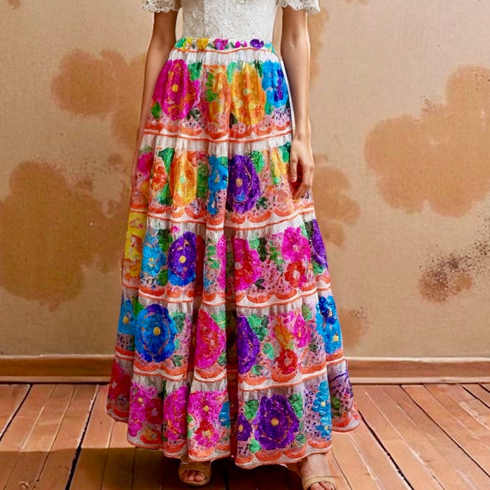 Tia, 50s Mexican embroidered floral skirt