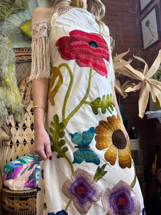Tara, 40s silk embroidered floral dress