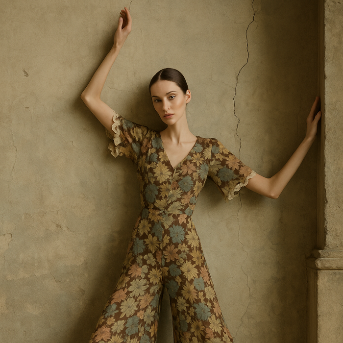 Georgie, reworked 30s floral chiffon flair jumpsuit