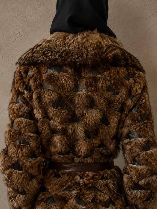 Macy’s 70s mixed leather and fur trench coat