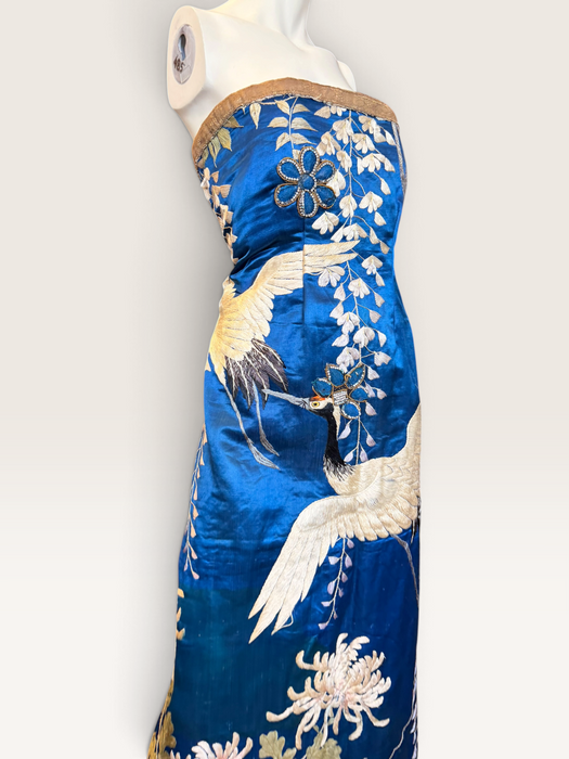 Raner, reworked 1930s cobalt blue silk embroidered bustier dress