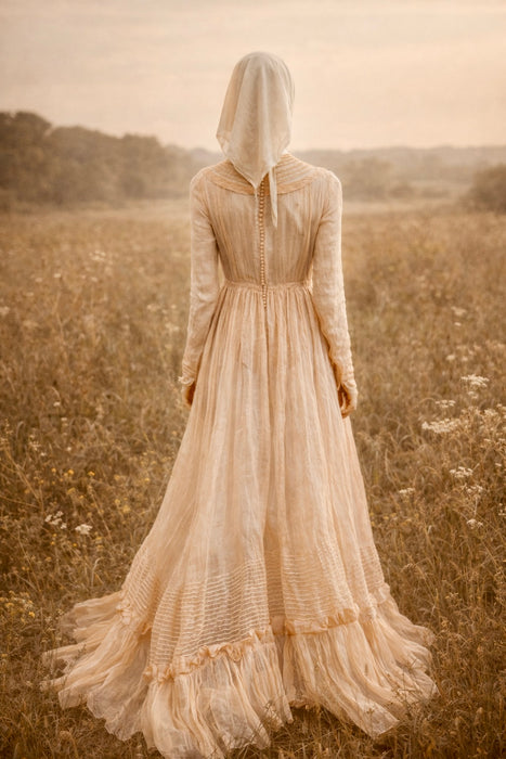 Toni, Victorian blush pink organza long gown