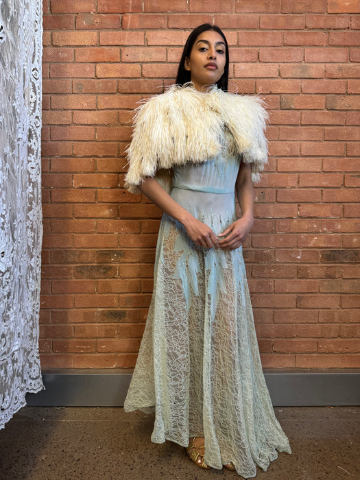 Marnie, 20s cream feather cape