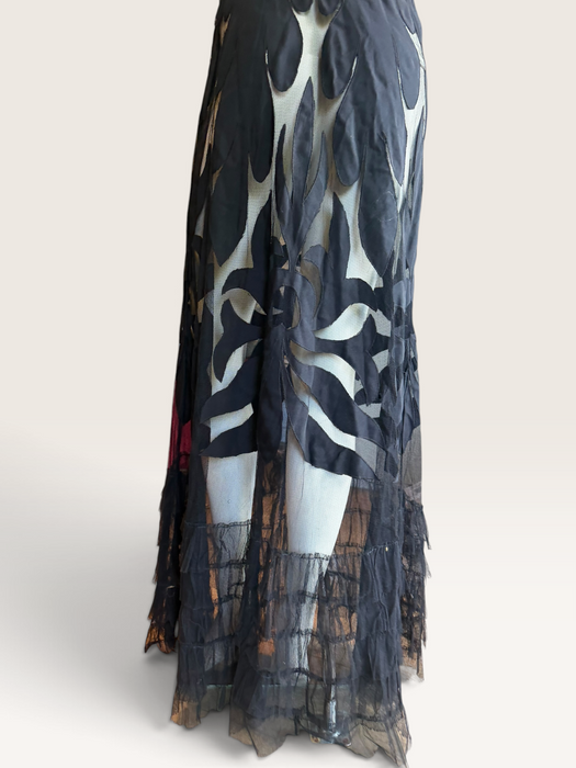 Oriel, 30s black net silk cut out frill dress