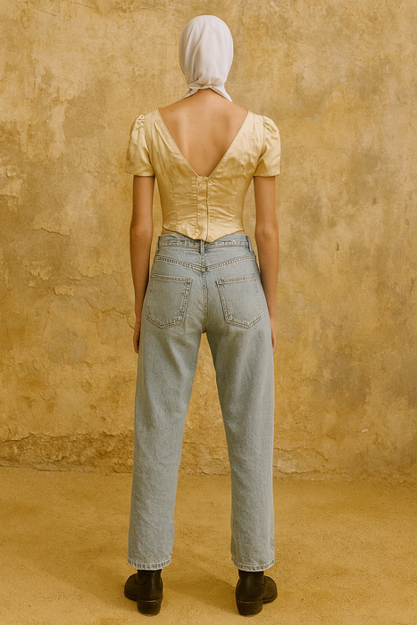 Martha, Victorian silk boned bodice with velvet ribbon flowers