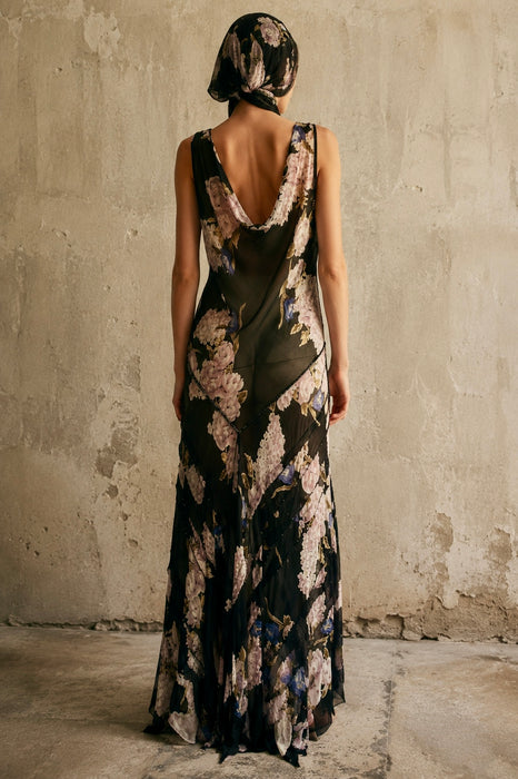 Taylor, 90s beaded bias cut floral print asymmetric dress