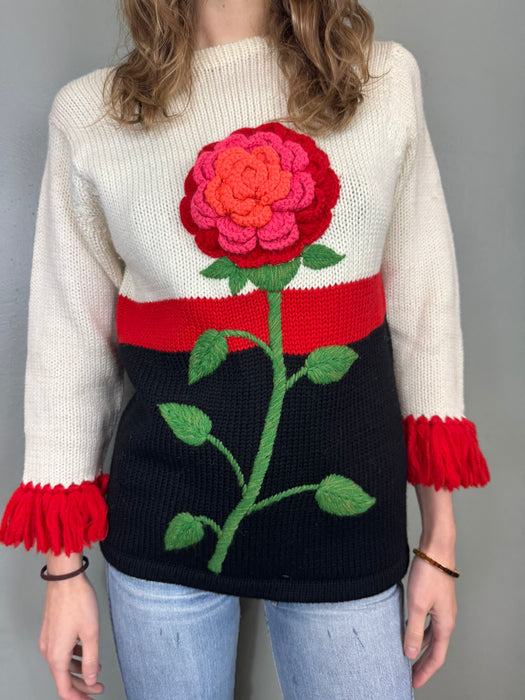 Marnie, 70s floral wool hand knit sweater