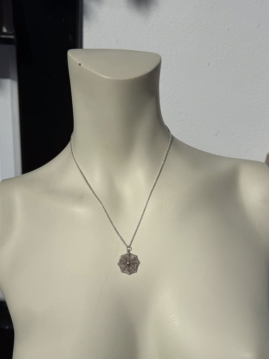 Lane, Victorian silver spiderweb charm on a silver chain