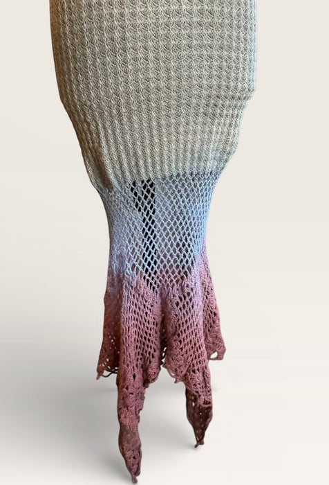 Yarn, 70s crochet hand dyed ombré fishtail dress