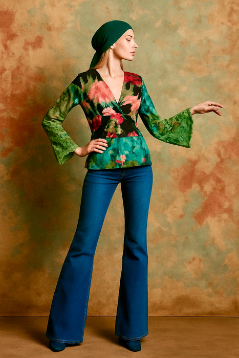 Thalia, reworked patchwork vintage blouse with angel sleeves