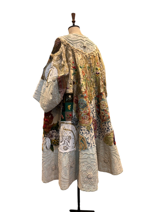 Traina, reworked Museum worthy Victorian, patchwork coat with original gold buttons