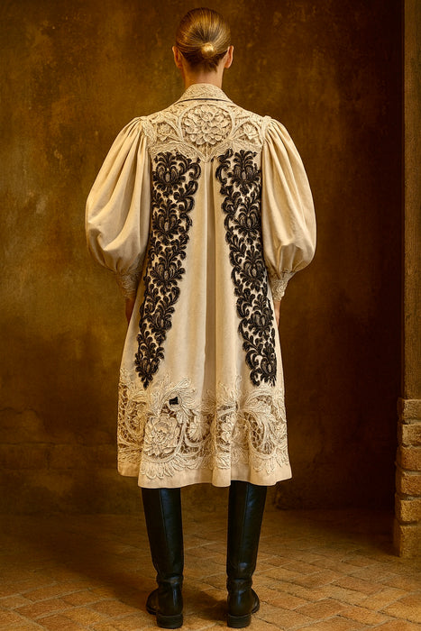 Ark, Victorian Museum worthy cream wool coat with balloon sleeves