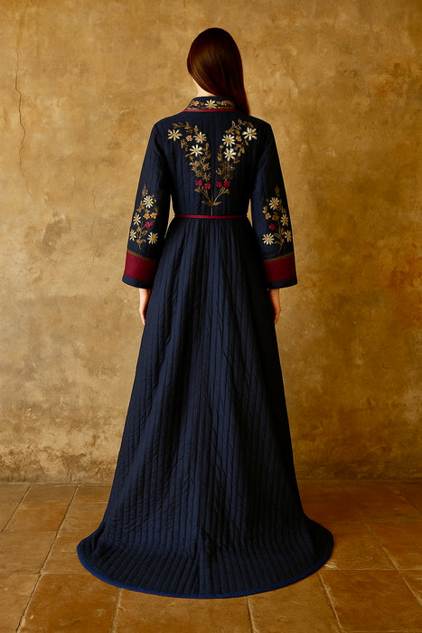 Tara, Victorian silk embroidered floral quilted long coat