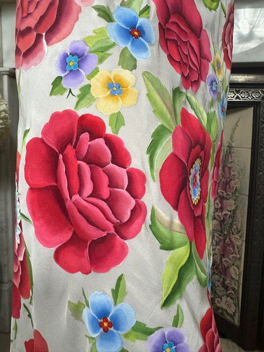 Ocra, 40s silk hand painted floral fringed dress