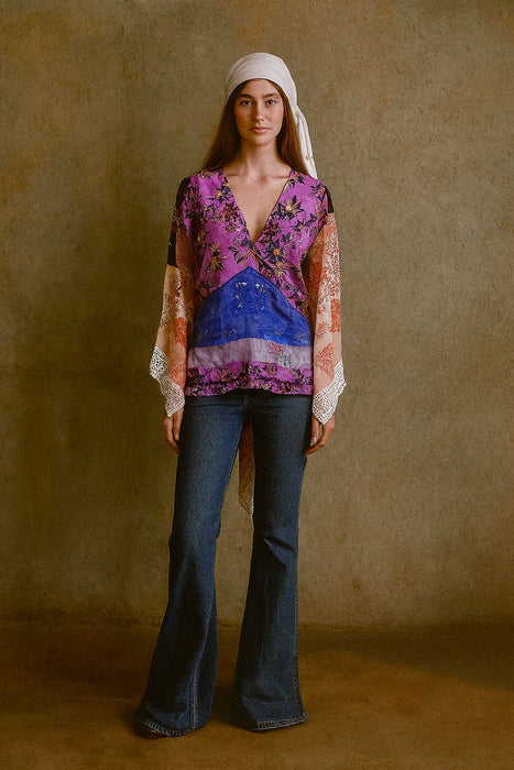 Cola, reworked patchwork angel sleeve blouse