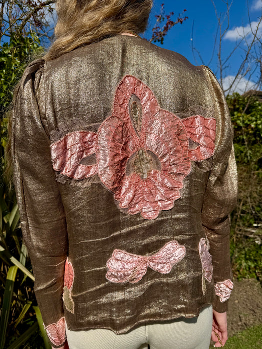 Astoria, 20s lamé jacket with velour florals