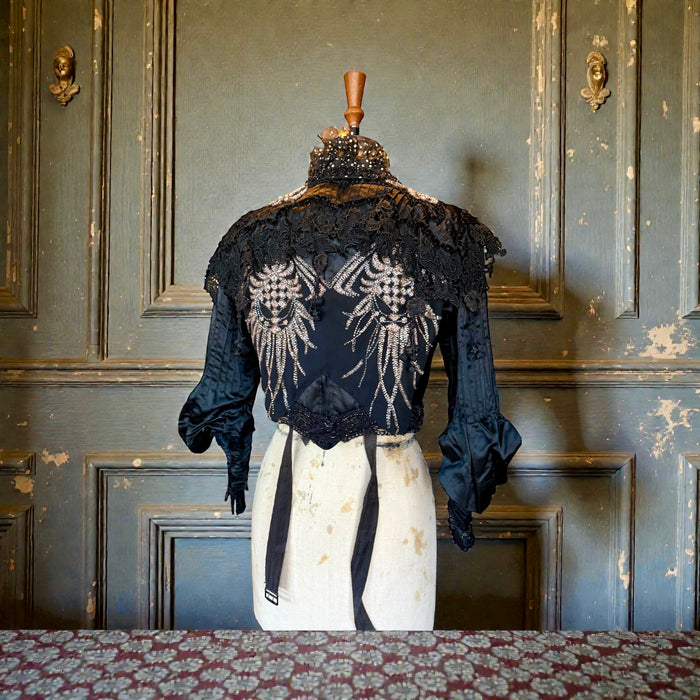 Raine, embellished Victorian silk and beaded silk black jacket