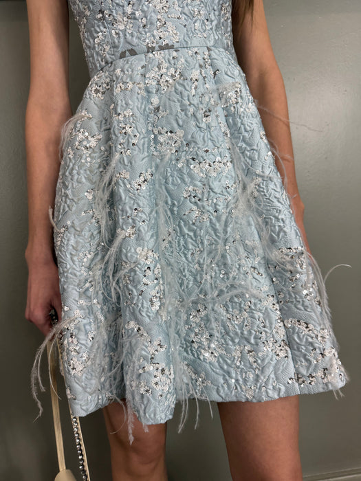 Oscar de la Renta, beaded feather pale blue dress